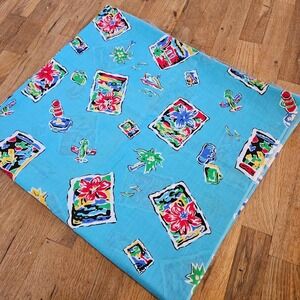 Vintage 80s 90s Novelty‎ Fabric Tropical Beach Luggage Cotton/Poly 4+ yards 45"w